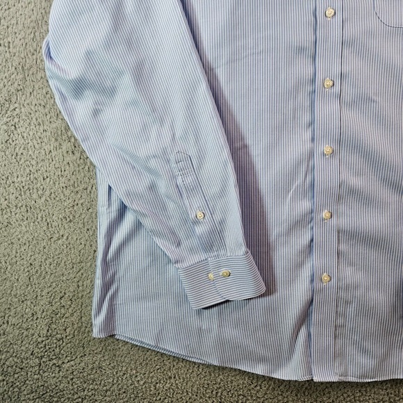 Brooks Brothers 1818 Dress Shirt Men 17.5 6/7 Button Up Long Sleeve Blue Striped - Picture 4 of 11